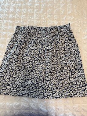 Floral Daisy Print Elastic Waist Skirt - Navy